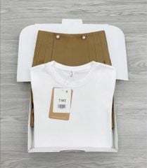 KS1501 - SET ÁO THUN TRẮNG, C.VÁY NGẮN XẾP LY NÂU