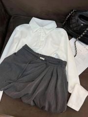 SHE4690 - SET ÁO TAY DÀI TRẮNG, C.VÁY BÍ XÁM