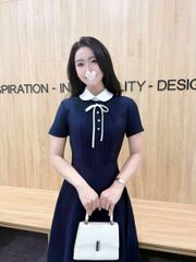 KS1471 - ĐẦM DÀI XANH ĐEN XẾP LY NGỰC PHỐI NƠ