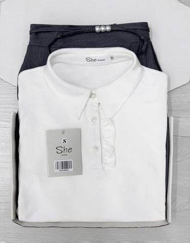 SHE4690 - SET ÁO TAY DÀI TRẮNG, C.VÁY BÍ XÁM