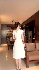 VGU1771 - ĐẦM DÀI CỔ NGƯỢC KEM (KÈM DÂY)