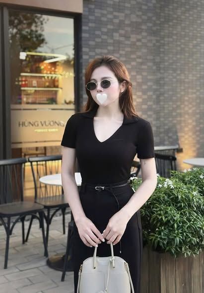 KS1537 - SET ÁO THUN, VÁY DÀI ĐEN (KÈM NỊT)