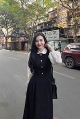 TB9478 - ĐẦM DÀI ĐEN CỔ SEN PHỐI