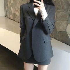 TB9454 - SET ÁO KHOÁC VEST, VÁY NGẮN XÁM (KHÔNG KÈM ÁO TRONG)