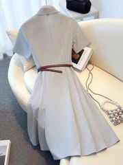 KS1522 - ĐẦM DÀI CỔ VEST XÁM (KÈM NỊT)