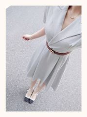 KS1522 - ĐẦM DÀI CỔ VEST XÁM (KÈM NỊT)