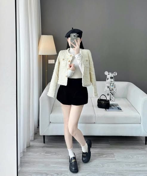 KS1506 - ÁO KHOÁC DẠ CAOCAP TRẮNG KEM (ÁO LẺ)