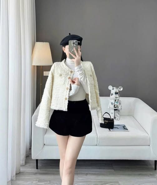 KS1506 - ÁO KHOÁC DẠ CAOCAP TRẮNG KEM (ÁO LẺ)