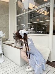 VGU1839 - ĐẦM NGẮN SỌC XANH PHỐI CỔ