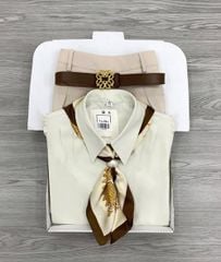 KS1518 - SET ÁO SƠMI, VÁY DÀI XẾP LY (KÈM KHĂN + NỊT)