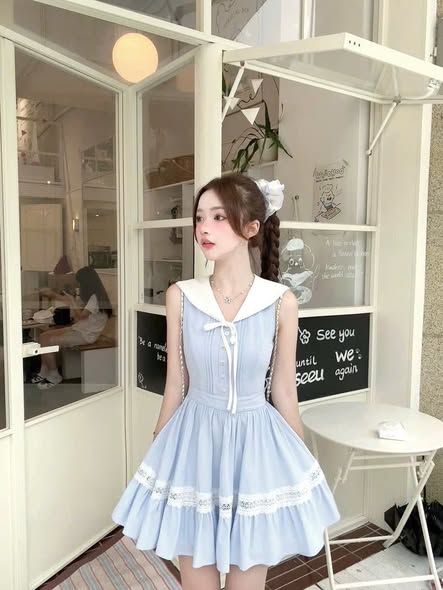 VGU1839 - ĐẦM NGẮN SỌC XANH PHỐI CỔ