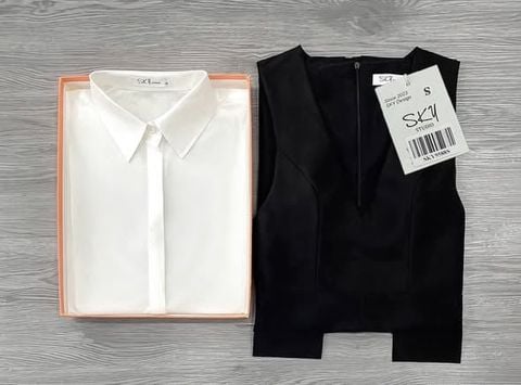 SKY9588 - SET ÁO SƠMI TRẮNG + ĐẦM DÀI ĐEN