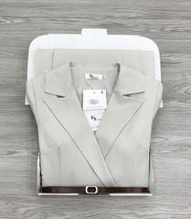 KS1522 - ĐẦM DÀI CỔ VEST XÁM (KÈM NỊT)