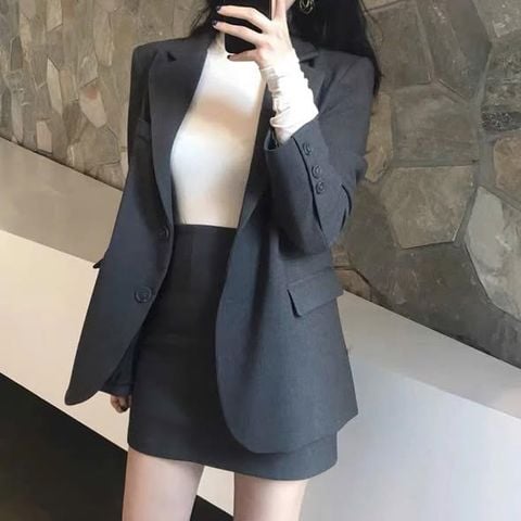 TB9454 - SET ÁO KHOÁC VEST, VÁY NGẮN XÁM (KHÔNG KÈM ÁO TRONG)