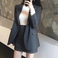 TB9454 - SET ÁO KHOÁC VEST, VÁY NGẮN XÁM (KHÔNG KÈM ÁO TRONG)