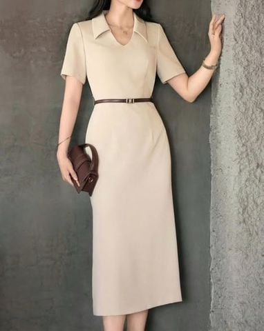 KS1529 - ĐẦM DÀI KEM PHỐI CỔ (KÈM NỊT)