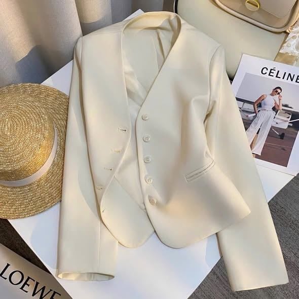 KS1527 - ÁO KHOÁC PHỐI NÚT KEM (ÁO LẺ)