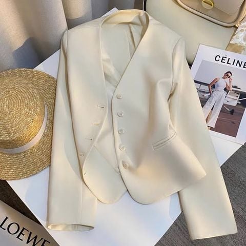 KS1527 - ÁO KHOÁC PHỐI NÚT KEM (ÁO LẺ)