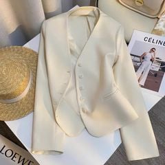 KS1527 - ÁO KHOÁC PHỐI NÚT KEM (ÁO LẺ)