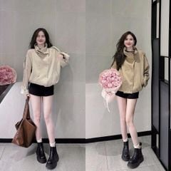 KS1495 - ÁO MĂNG TÔ FORM NGẮN CỔ CAO (NÂU)