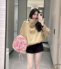 KS1494 - ÁO MĂNG TÔ FORM NGẮN CỔ CAO (KEM)