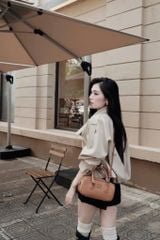 KS1494 - ÁO MĂNG TÔ FORM NGẮN CỔ CAO (KEM)