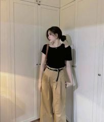 VGU1868 - SET ÁO THUN ĐEN XẺ VAI, QUẦN DÀI (KHÔNG KÈM NỊT)