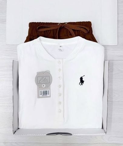 SHE4732 - SET ÁO THUN TRẮNG THÊU NGỰA, VÁY NGẮN NÂU