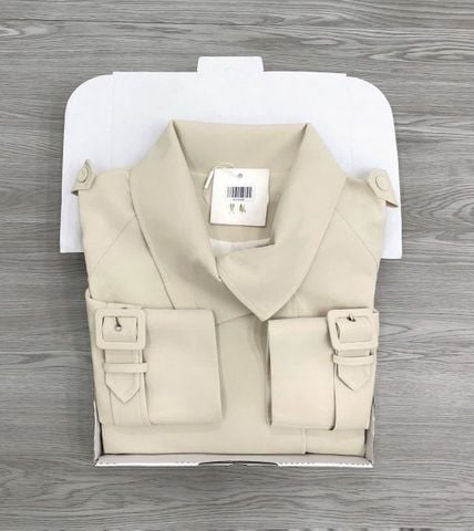 KS1494 - ÁO MĂNG TÔ FORM NGẮN CỔ CAO (KEM)