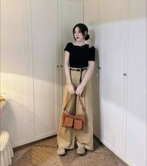 VGU1868 - SET ÁO THUN ĐEN XẺ VAI, QUẦN DÀI (KHÔNG KÈM NỊT)