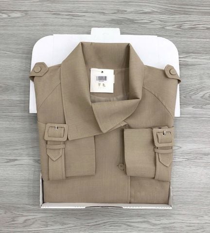 KS1495 - ÁO MĂNG TÔ FORM NGẮN CỔ CAO (NÂU)