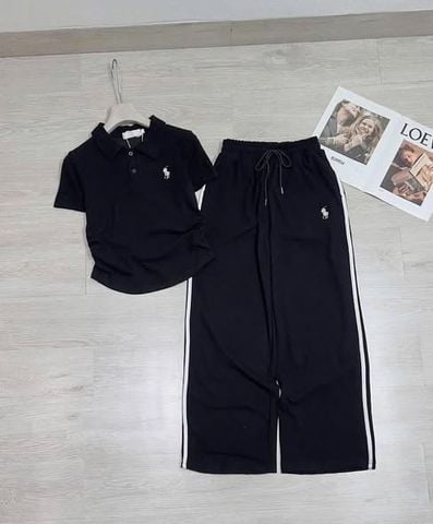 KS1553 - SET THỂ THAO THÊU NGỰA PHỐI SỌC (ĐEN)