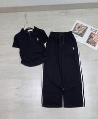 KS1553 - SET THỂ THAO THÊU NGỰA PHỐI SỌC (ĐEN)