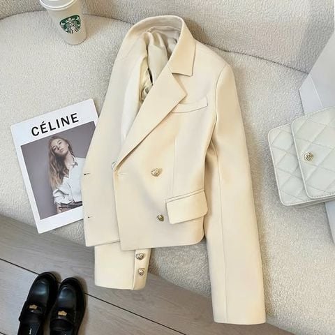 KS1552 - ÁO KHOÁC VEST NÚT KIM LOẠI (KEM)