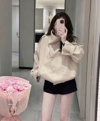 KS1494 - ÁO MĂNG TÔ FORM NGẮN CỔ CAO (KEM)