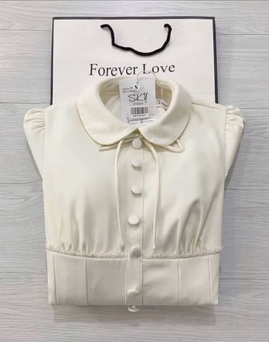 SKY5946 - ĐẦM DÀI CỔ SEN NÚT BỌC (KEM)