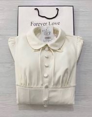 SKY5946 - ĐẦM DÀI CỔ SEN NÚT BỌC (KEM)