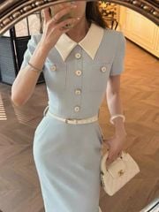 SKY5911 - ĐẦM DÀI XANH PHỐI CỔ (KÈM NỊT)