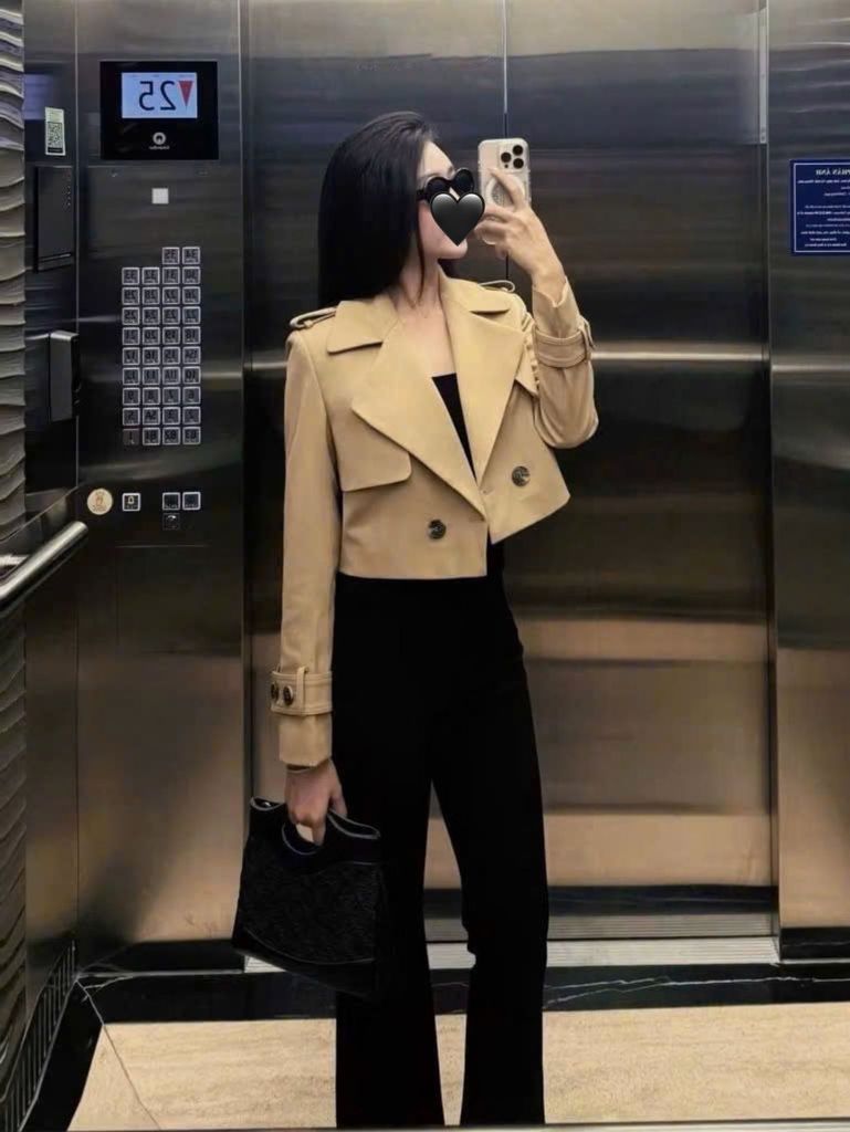 KS1557 - ÁO KHOÁC MĂNGTÔ CROPTOP (ĐEN - ÁO LẺ)