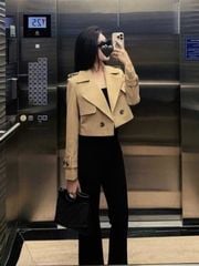 KS1557 - ÁO KHOÁC MĂNGTÔ CROPTOP (ĐEN - ÁO LẺ)