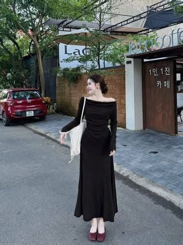 VGU1894 - SET TRỄ VAI TAY DÀI, VÁY (ĐEN)