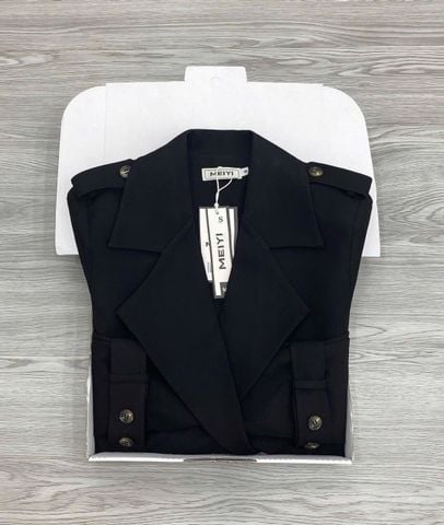 KS1557 - ÁO KHOÁC MĂNGTÔ CROPTOP (ĐEN - ÁO LẺ)