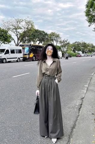 TB9608 - SET ÁO SƠMI TAY DÀI, QUẦN TÂY ỐNG RỘNG XÁM