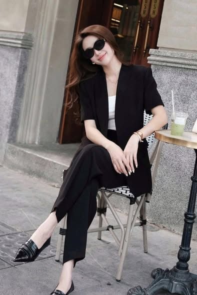 KS1577 - SET ÁO KHOÁC, QUẦN DÀI ĐEN (KHÔNG KÈM ÁO TRONG)