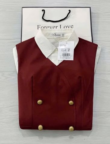 SKY5947 - SET ÁO SƠMI TRẮNG, ĐẦM DÀI PHỐI NÚT ĐỎ