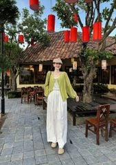 KS1574 - SET LINEN ÁO XANH, QUẦN DÀI TRẮNG (KÈM ÁO THUN 3LỖ)