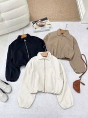 KS1580 - ÁO KHOÁC PHỐI KHÓA KÉO (NÂU)