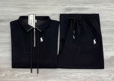 KS1586 - SET THỂ THAO TAY NGẮN PHỐI KHÓA CỔ (ĐEN)