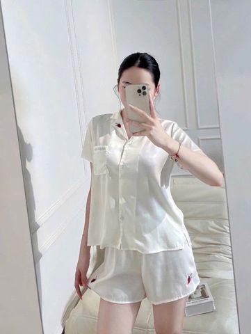 VGU1935 - SET BỘ NGỦ THÊU DÂU (KEM)