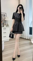 KS1567 - SET ÁO NÚT BỌC, VÁY NGẮN (XÁM)
